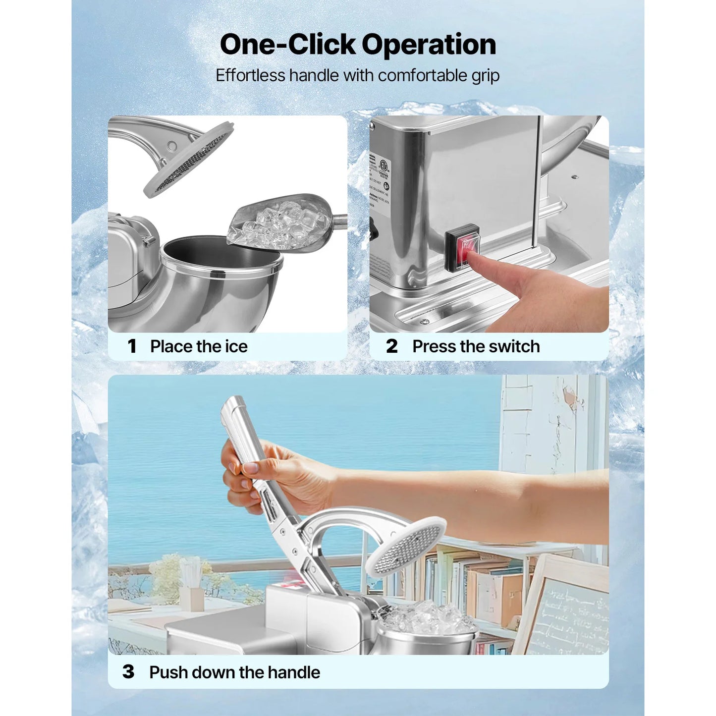 SucceBuy Commercial Ice Crusher 661LBS/H 350W Electric Snow Cone Machine Stainless Steel Shaved Ice Machine for Restaurants Bars