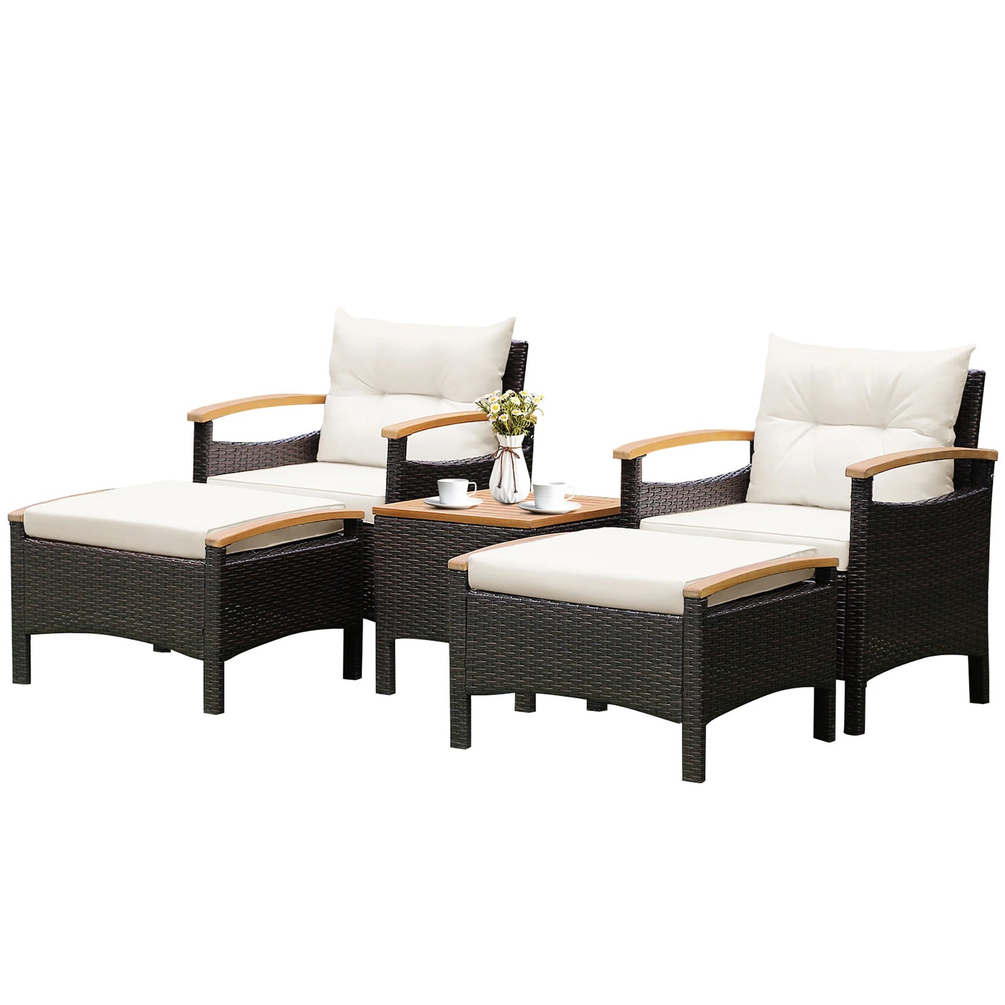 HOMASIS 5-Piece Patio Rattan Sofa Set With Wood Top Table