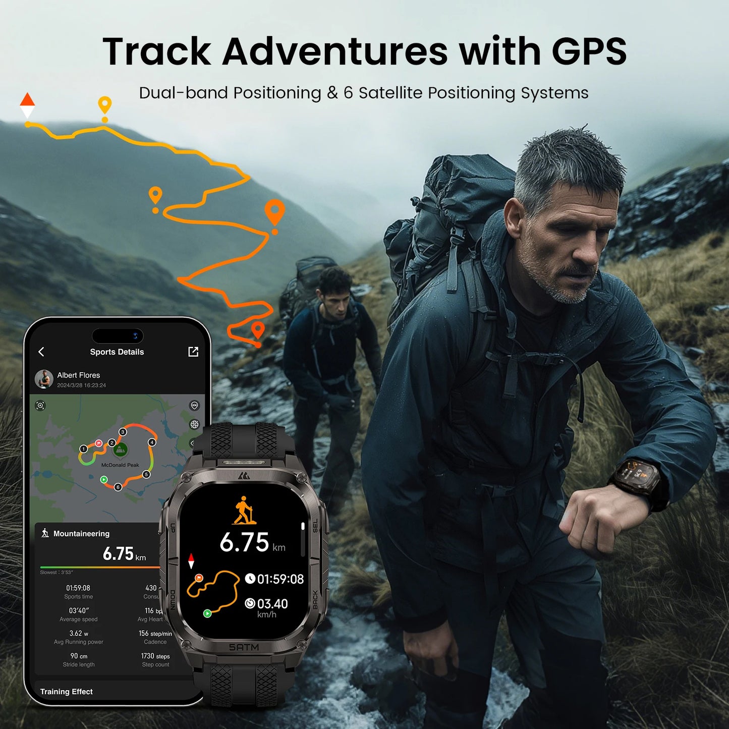 Kospe Tank M4C Rugged GPS Smartwatch With Flashlight