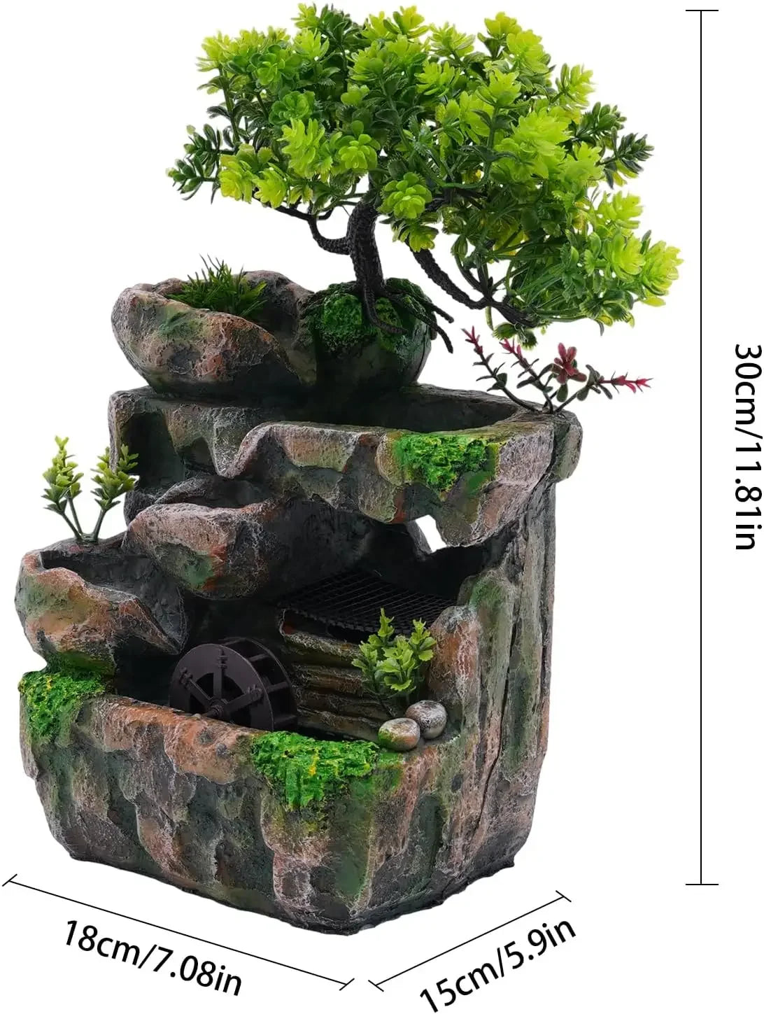 Tabletop Waterfall Fountain With LED Light For Home Office