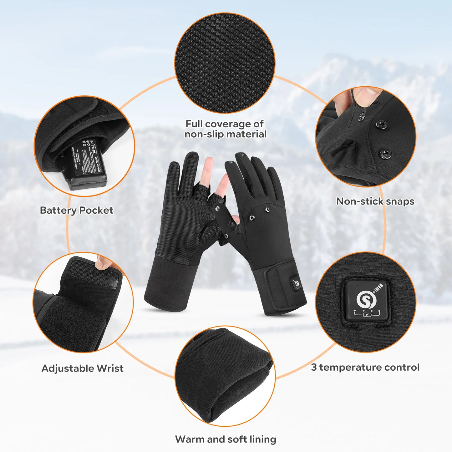 Savior Heated Fishing Gloves Waterproof Winter Fishing Gloves 2 Finger Flip Windproof Women Men Gloves