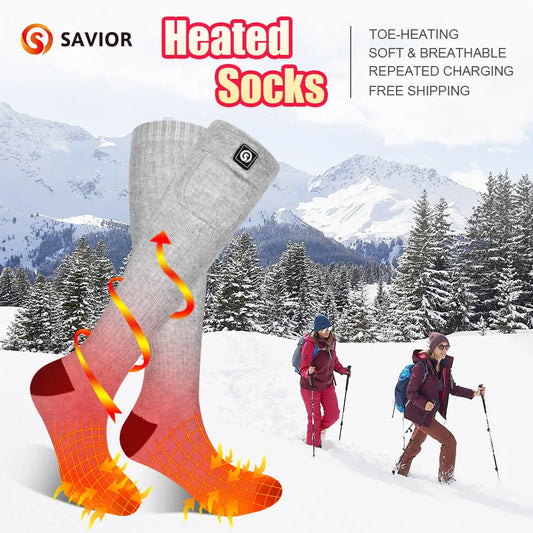 SAVIOR Grey Winter Thermal Heated Socks For Adult Wind Waterproof Rechargeable Battery Warm Hand Ski Gloves 100% Cotton Comfort