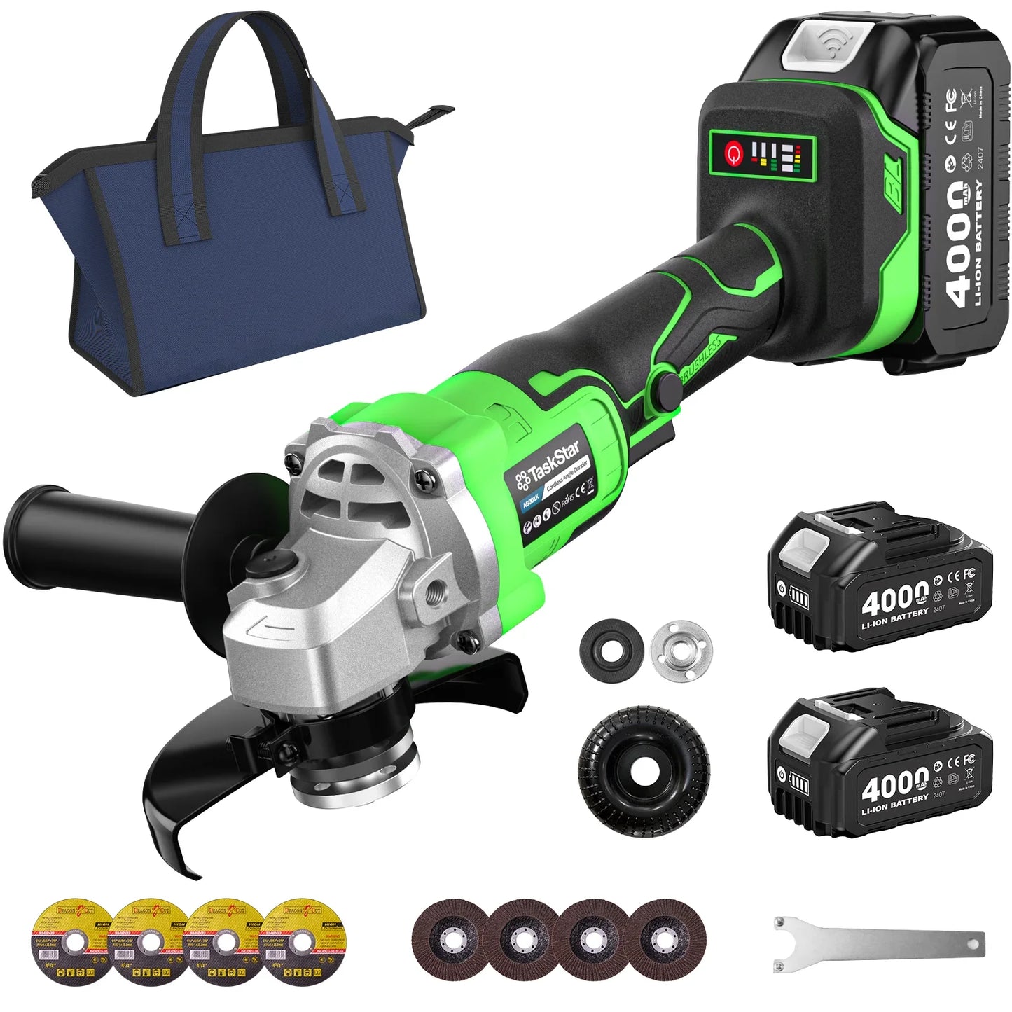 Taskstar Cordless Jig Saw Tool & Electric Brushless Angle Grinder Polishing Cutting Machine 9 Blades 0–45° Bevel Cutting 4 Orbital Setting Lightweight Electric Jigsaw Straight Curved Cuts Battery Powered Tool Set With 2x4.