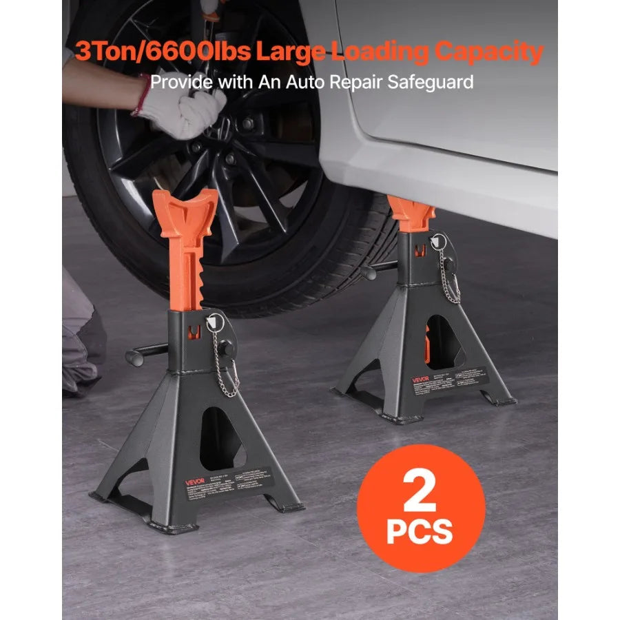 Heavy Duty Steel Jack Stands 3 Ton Capacity 6 600 lbs Adjustable Height 10.8-16.3 in Double Locking for SUV Pickup Car UTV ATV