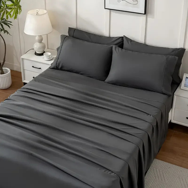 4pcs/6pcs Bamboo Cooling Queen Size Sheet Set - Children Bedding, Breathable And Comfortable - Fit for Hot Sleepers