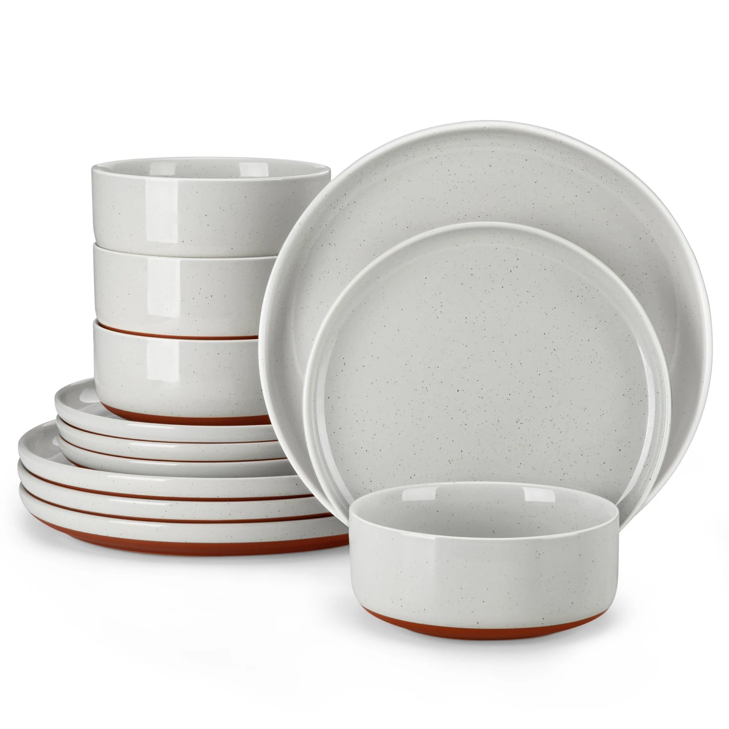MALACASA TARA 12/24 Pcs Dinnerware Set Curved Edge Sesame Glaze Stoneware Plates Set With 4/6pcs Dinner Plate/Dessert/Bowl