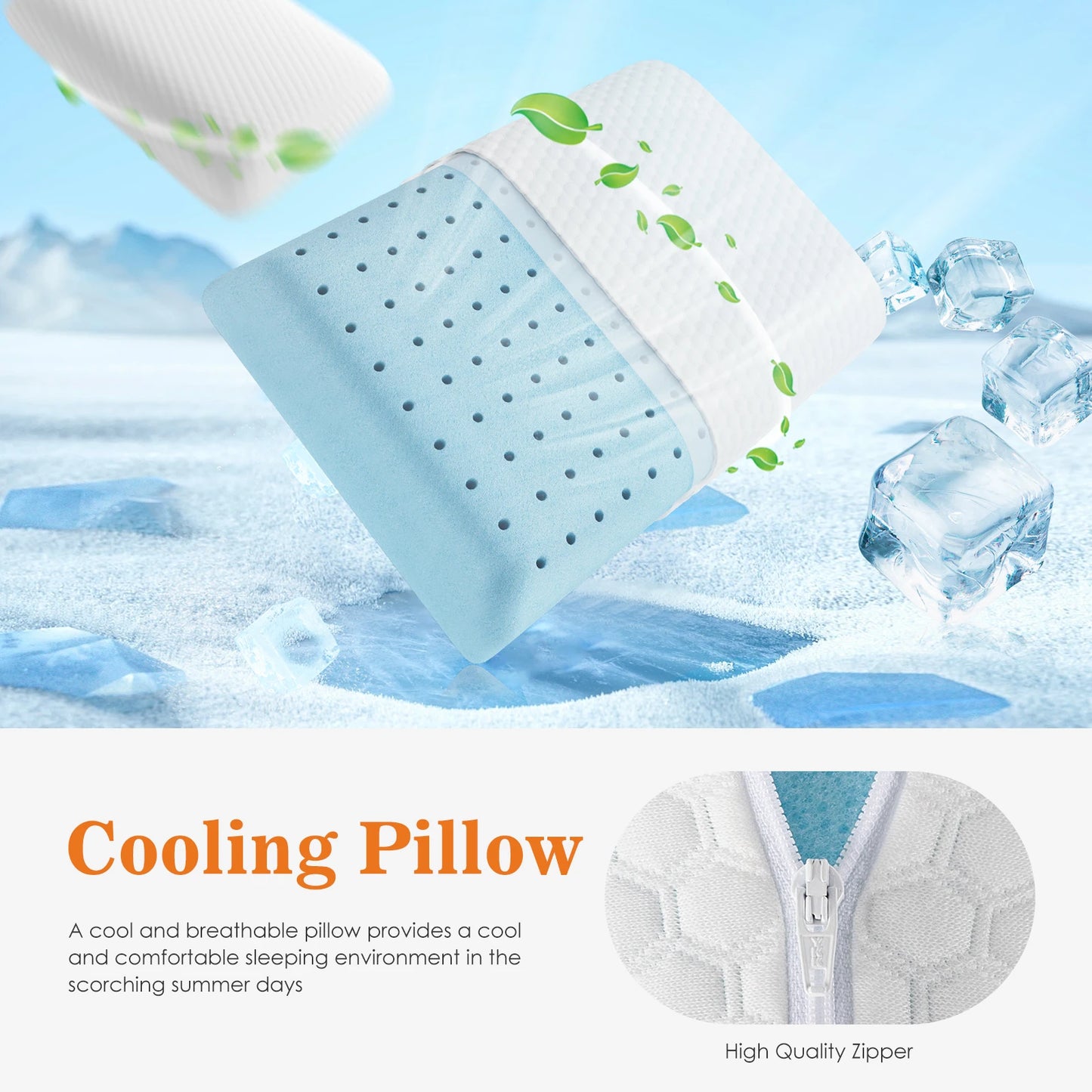JHK 2-pieces Memory Foam Pillows Standard Size Neck Pillow Ventilated Cooling Bed Pillow with Removable Washable Cover Comfort