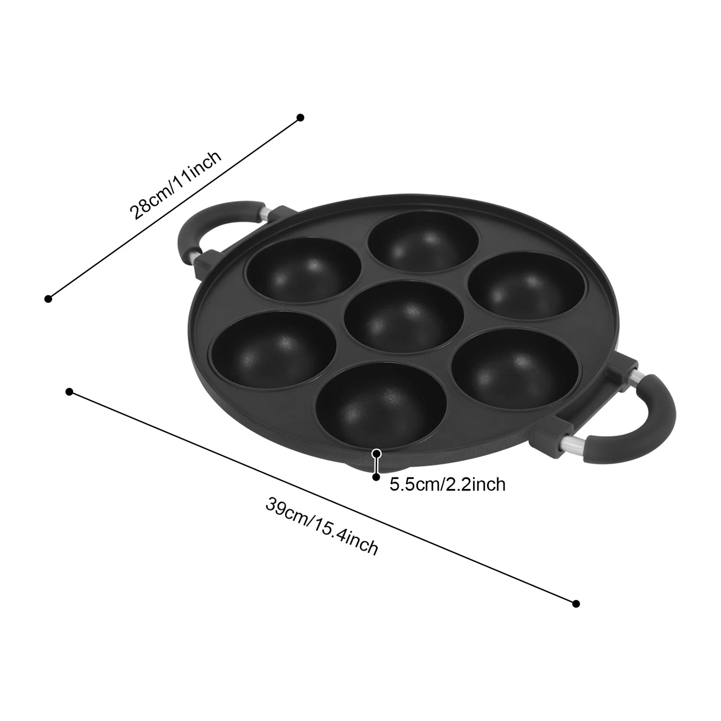 7-Hole Cake Mold Baking Pan with Handle Cake Cooking Pan Takoyaki Maker Non-stick Omelette Pan Kitchenware for Home Bakery Café