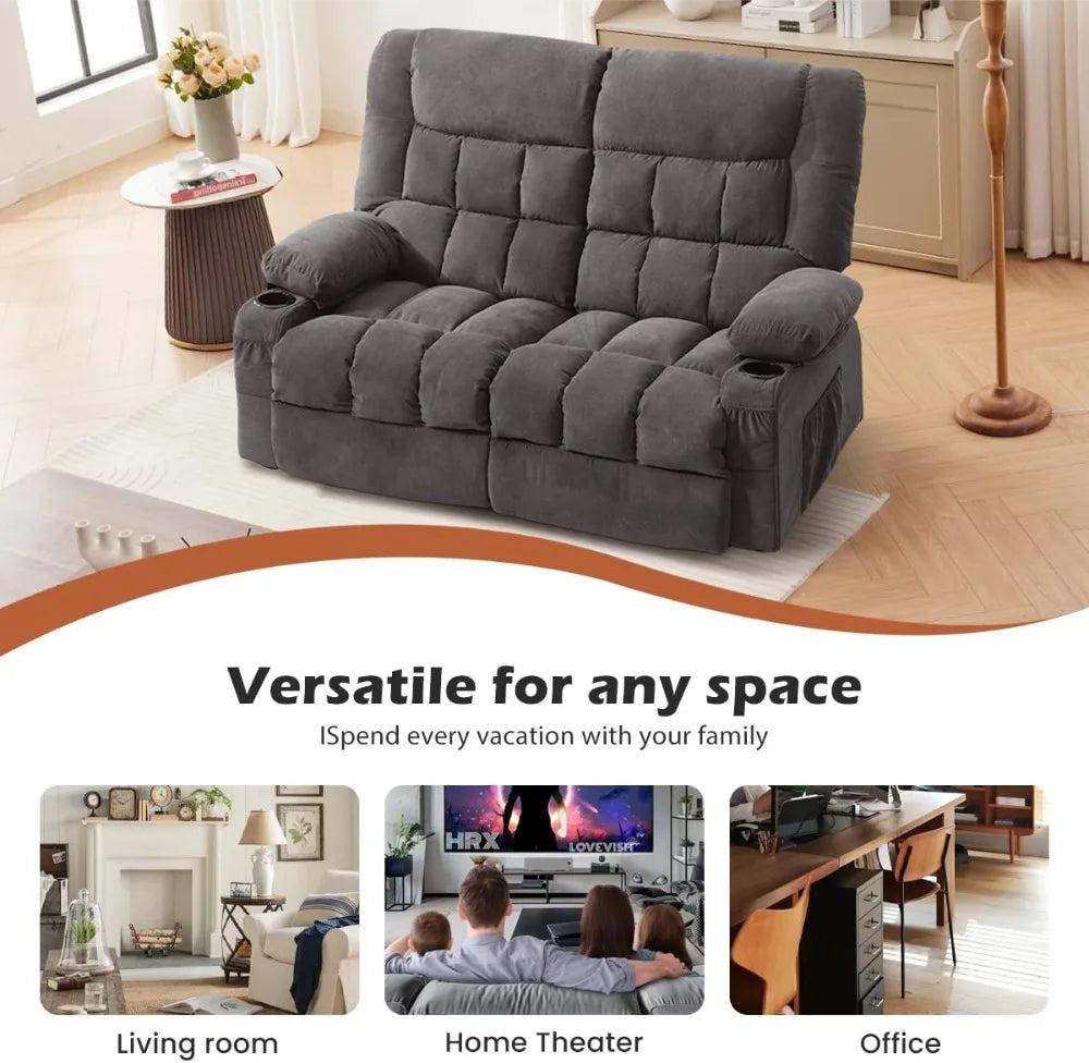 Recliner Loveseat with Cup Holders for Living Room Love Seat Manual Oversized Recliner with Ergonomic, Side Pocket for Adult