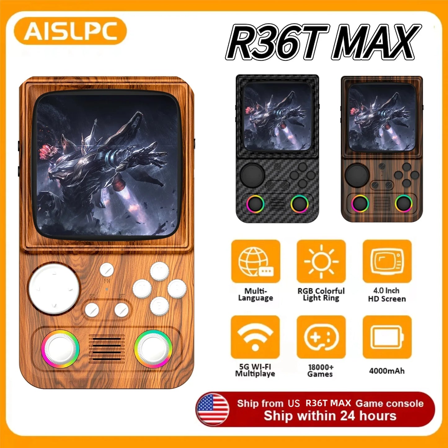 AISLPC R36T MAX Retro Handheld Console With 22000 Games