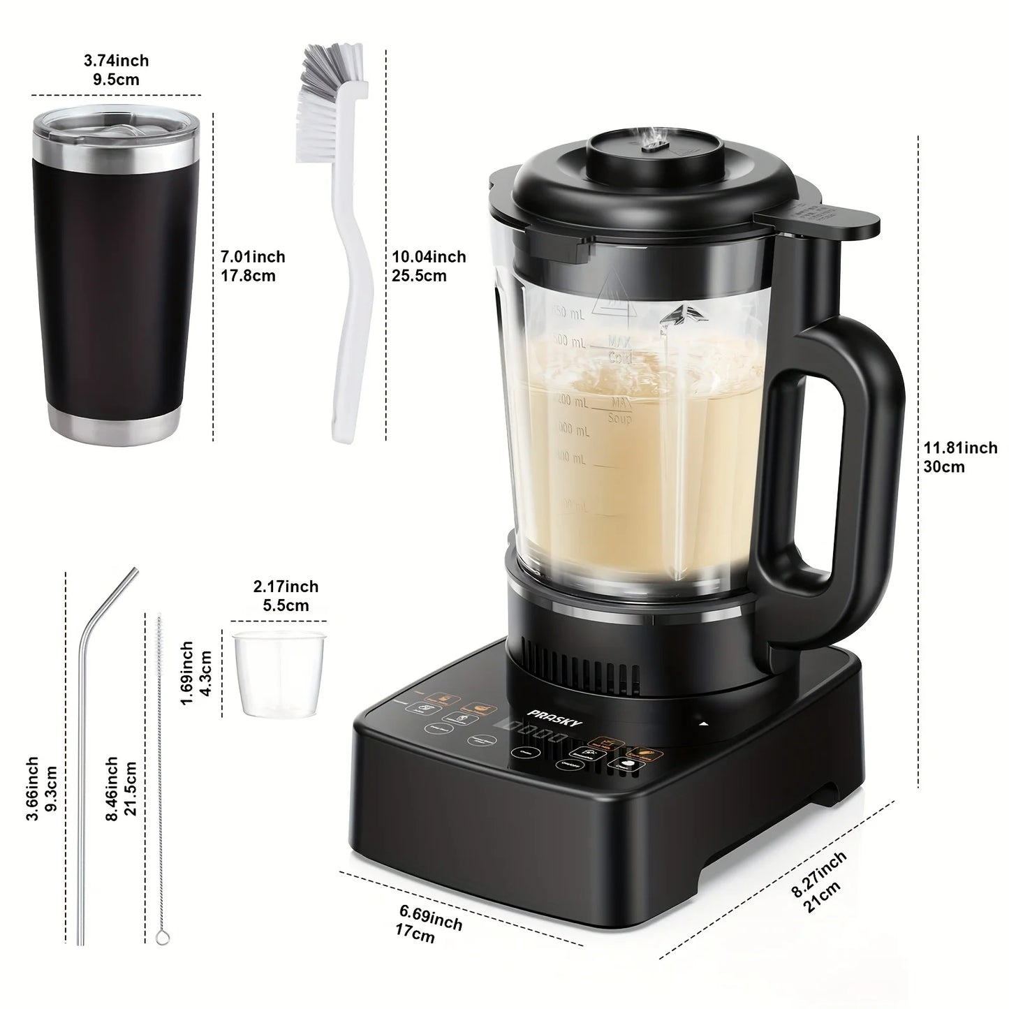 PRASKY 2400W Heating Blender 25000 RPM Heavy Duty Auto Clean Professional Blender For Smoothies Soups 55oz Glass Jar&A To-Go Cup