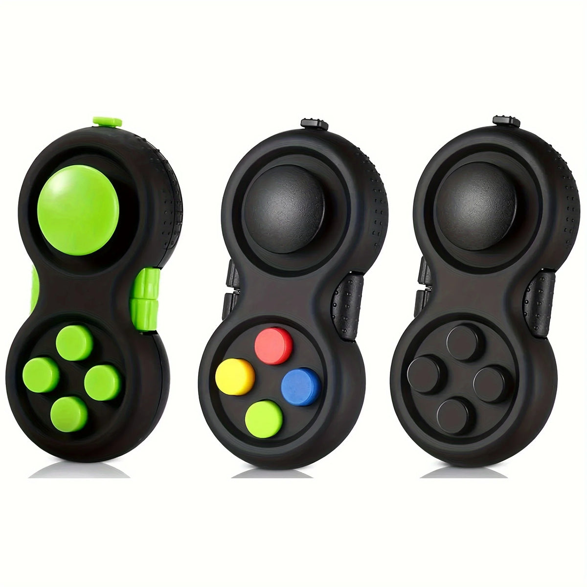 3pcs Retro Classic Handheld Fidget Controllers - Vibrant & Fun Relax Toys with 8 Fidgeting Options, Clickable Buttons, Game Joystick, and Massage Roller in Assorted Colors