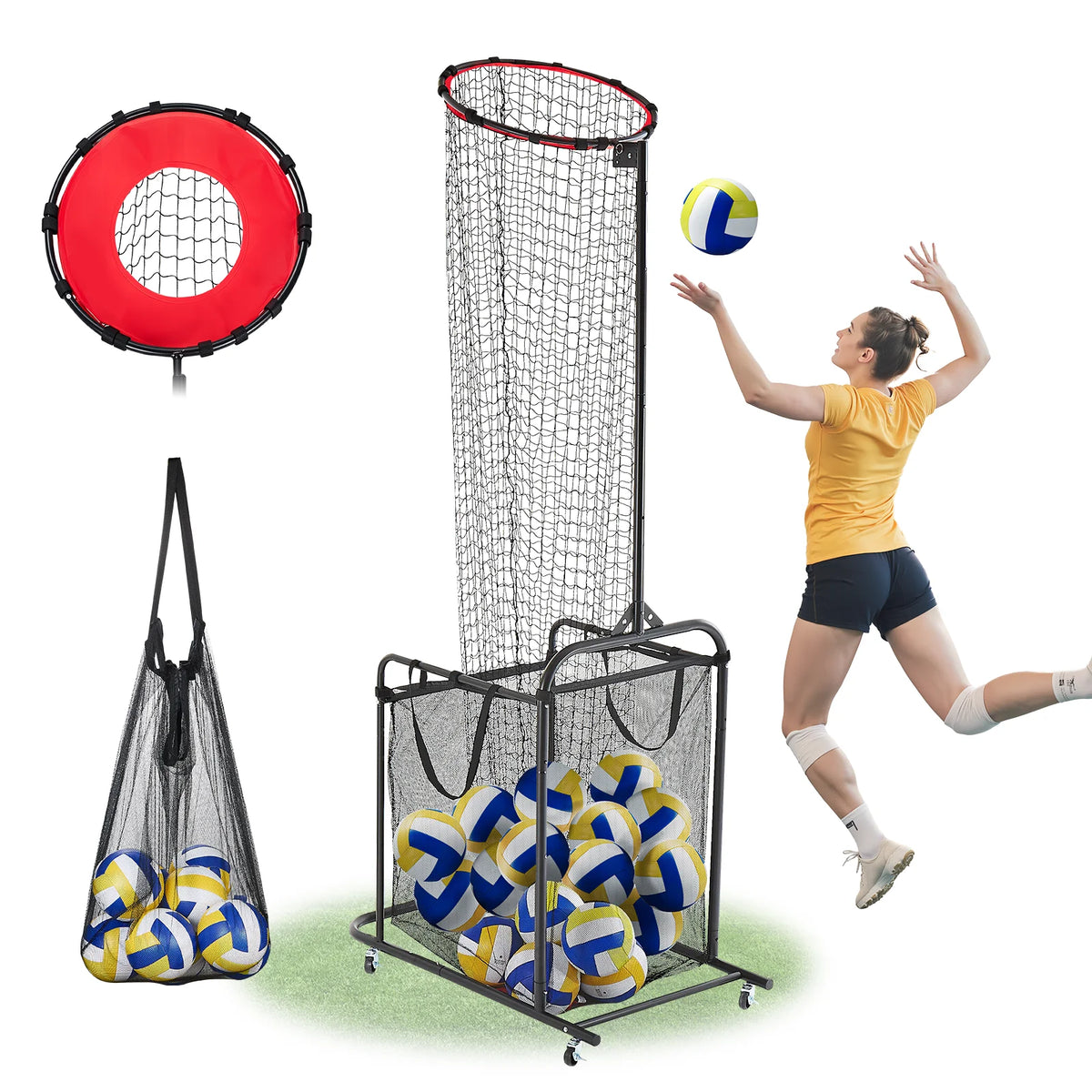VEVOR Volleyball Setter Training Equipment Angle Height Adjustable with Cart Wheels Carrying Bag for Serving Spiking Setting