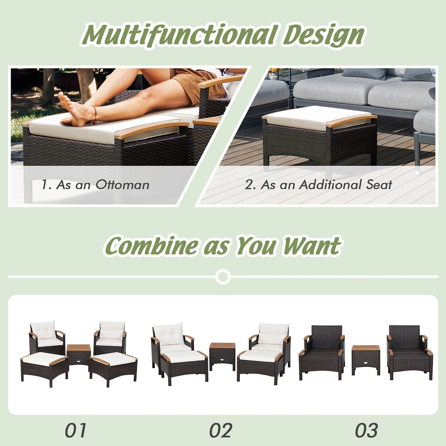 HOMASIS 5-Piece Patio Rattan Sofa Set With Wood Top Table