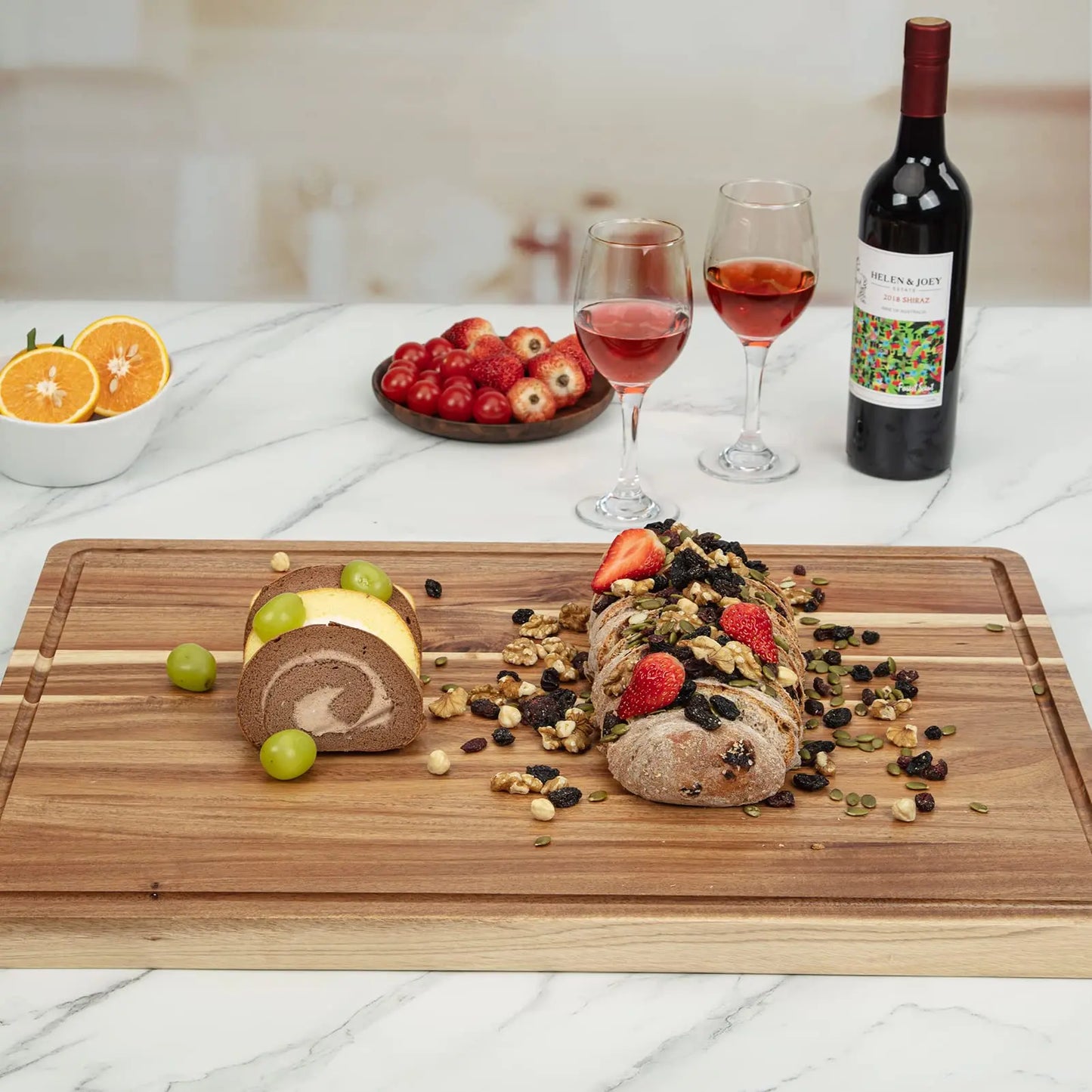 Fashionwu 60 cm Extra Large Cutting Board for Kitchen, 24 x 18 Inch Large Wooden Cutting Boards with Juice Groove, 1.2" Thick Butcher Block Cutting Board for Meat Vegetables, Large Charcuterie Board
