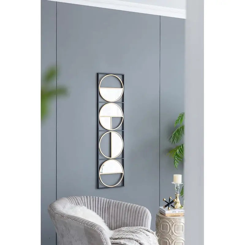 47.2" Modern Metal Beaded Black Wall Mirror for Bedroom, Living Room & Entryway Decor