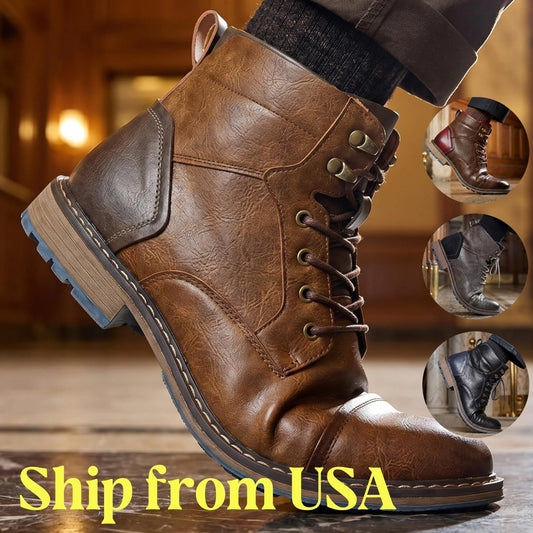 Mens Retro Leather Zip Ankle Boots