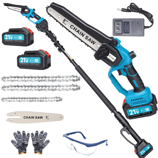 XYSD 2-in-1Cordless Pole Saw&Mini Chainsaw,6"&8"Electric Tree Trimmer with Extension Pole, Handheld Chain Saw for Branch Cutting