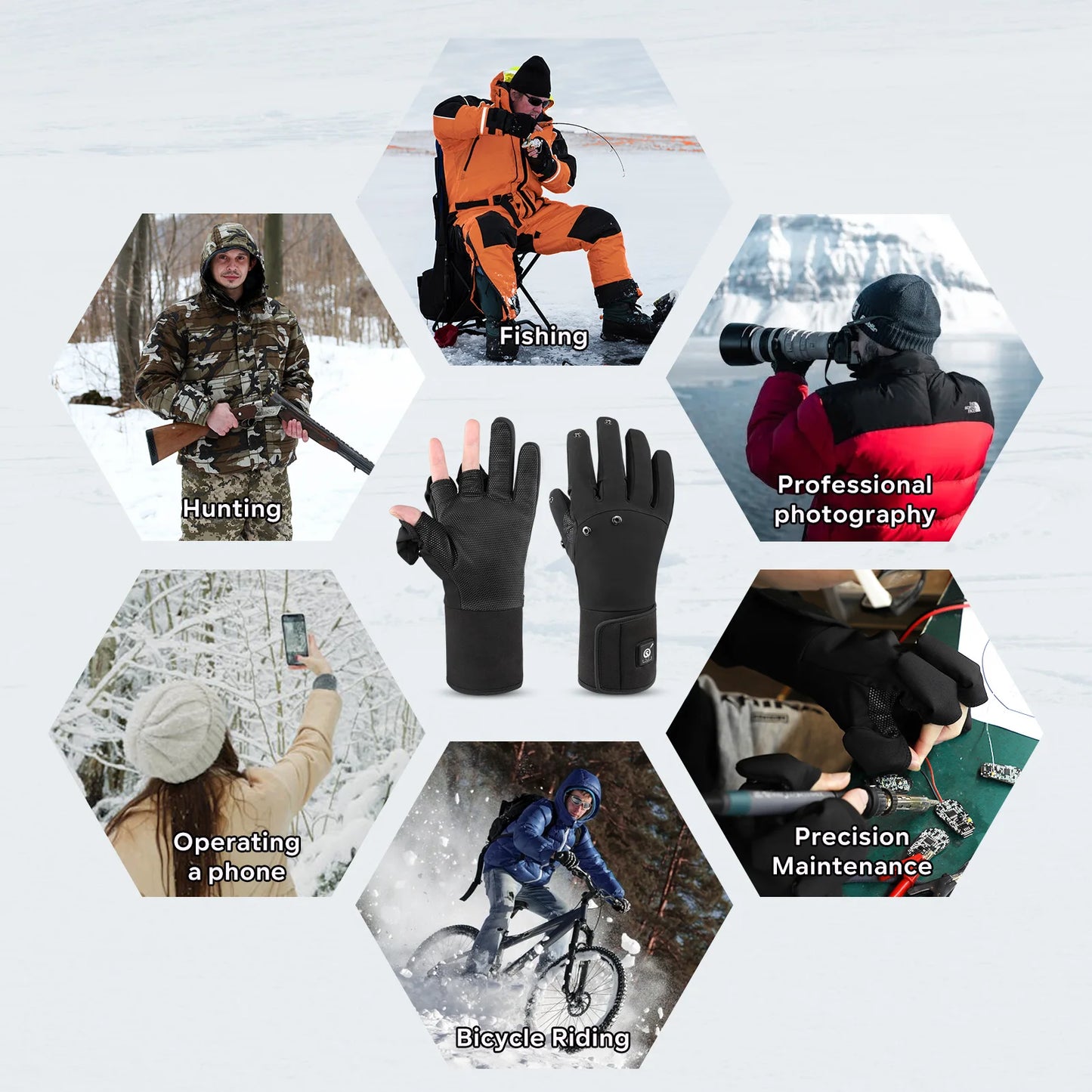Savior Heated Fishing Gloves Waterproof Winter Fishing Gloves 2 Finger Flip Windproof Women Men Gloves