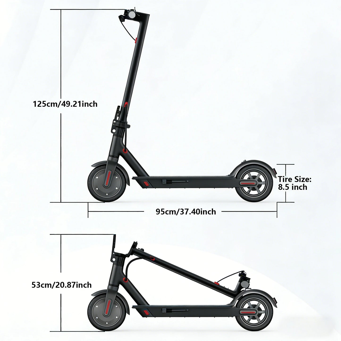 Foldable E Scooter With 8.5 Inch Solid Tires LED Display