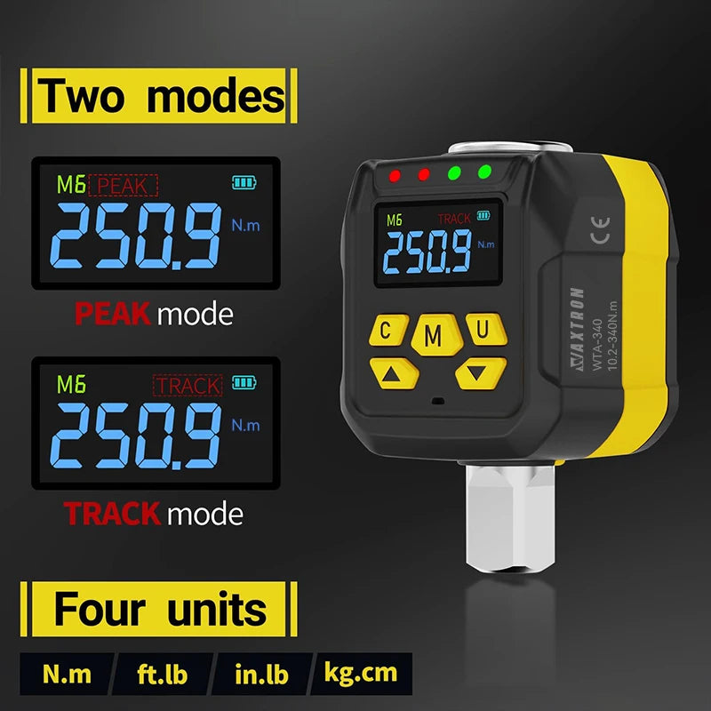 Digital Torque Wrench Adapter 6-400Nm 1/2'' 1/4'' 3/8'' Drive Digital Torque Gauge ±2% Accuracy Hand Tool Waxtron