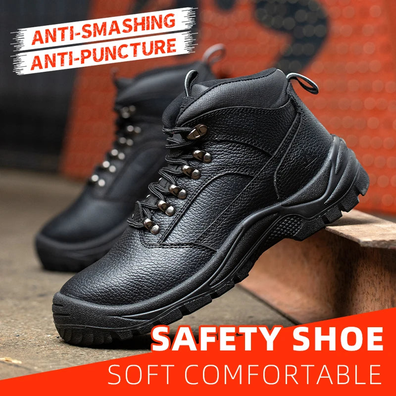 Lightweight Steel Toe Men Work Boots With Leather Upper