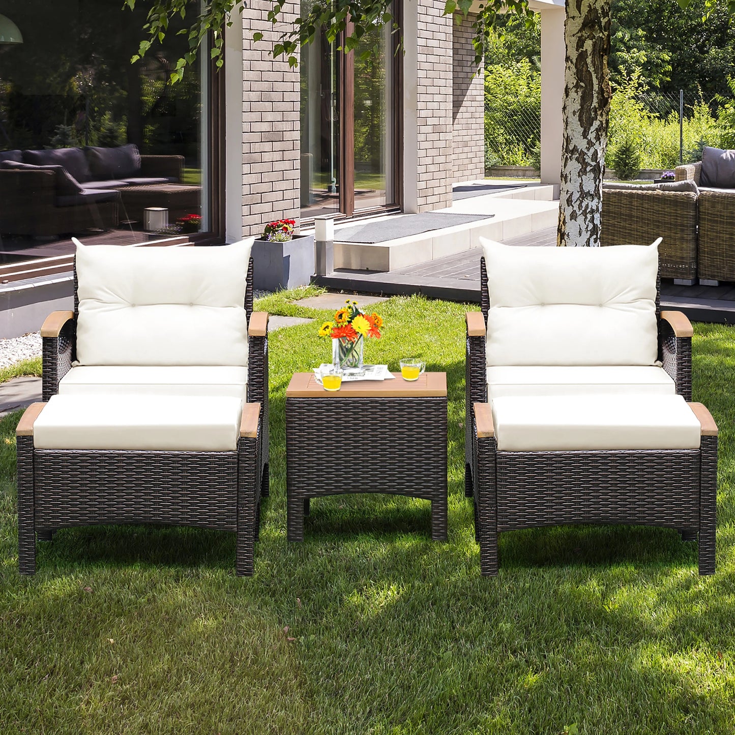 HOMASIS 5-Piece Patio Rattan Sofa Set With Wood Top Table