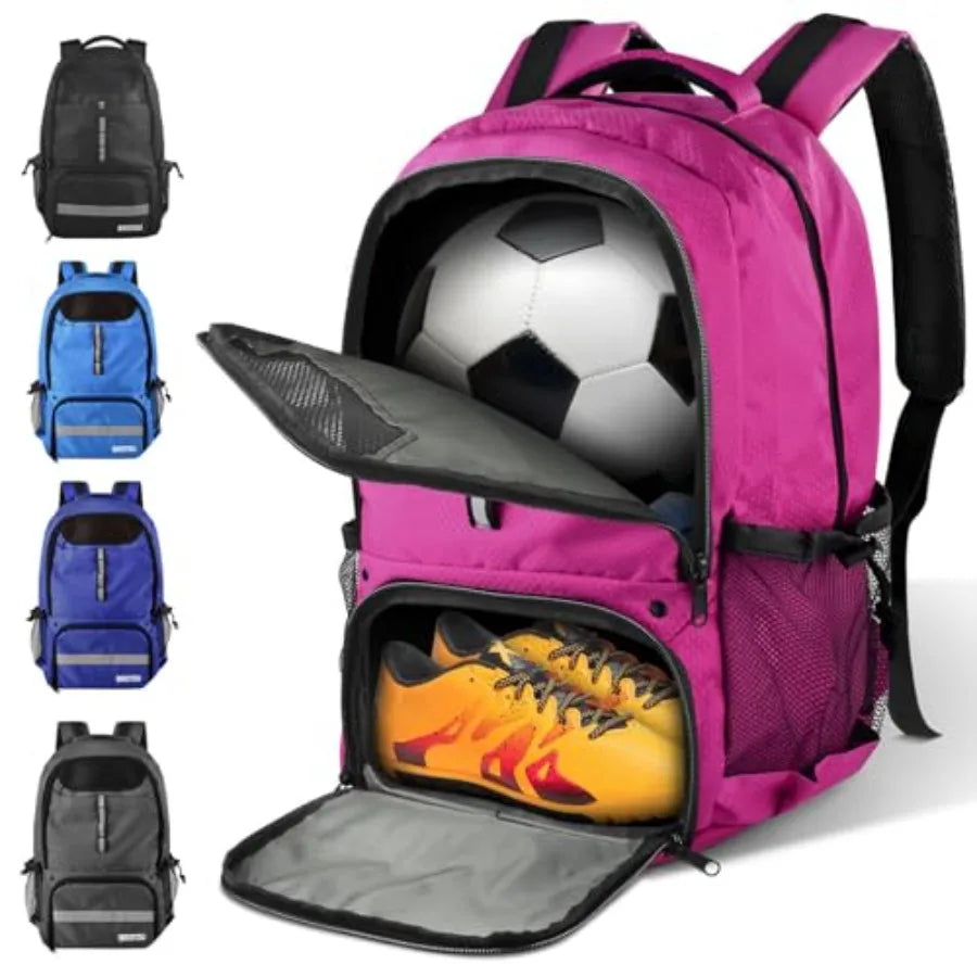 Soccer Backpack Sports Bag with Ball Holder and Shoe Compartment for Football Basketball Volleyball Rugby