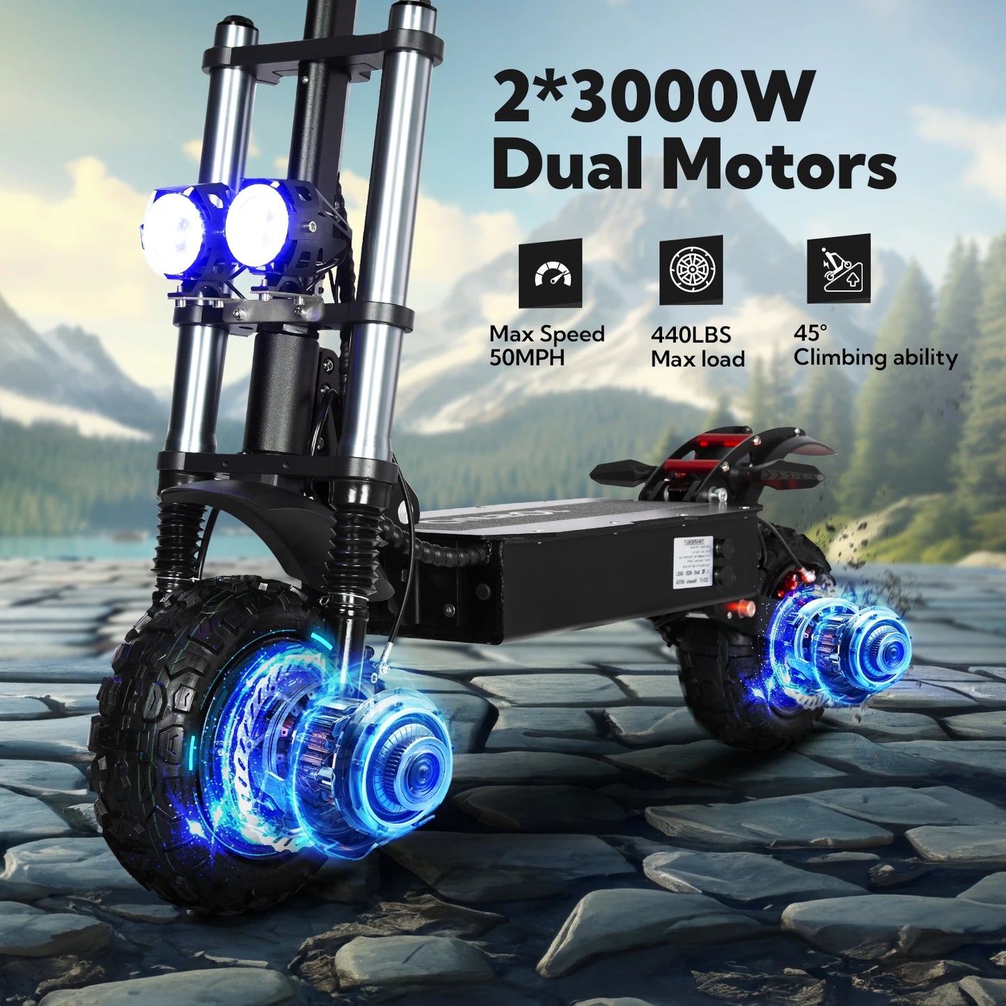 6000W 60V 40Ah Dual Motor Folding Electric Scooter Off Road