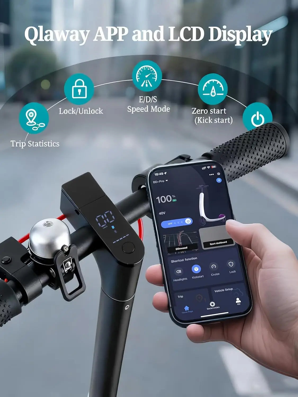Foldable E Scooter With 8.5 Inch Solid Tires LED Display