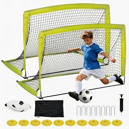 Soccer Goal 2 Pack,Kids Soccer Goals Set for Backyard, Soccer Goal for Youth Players Practice, with Soccer Ball,Ground Stakes