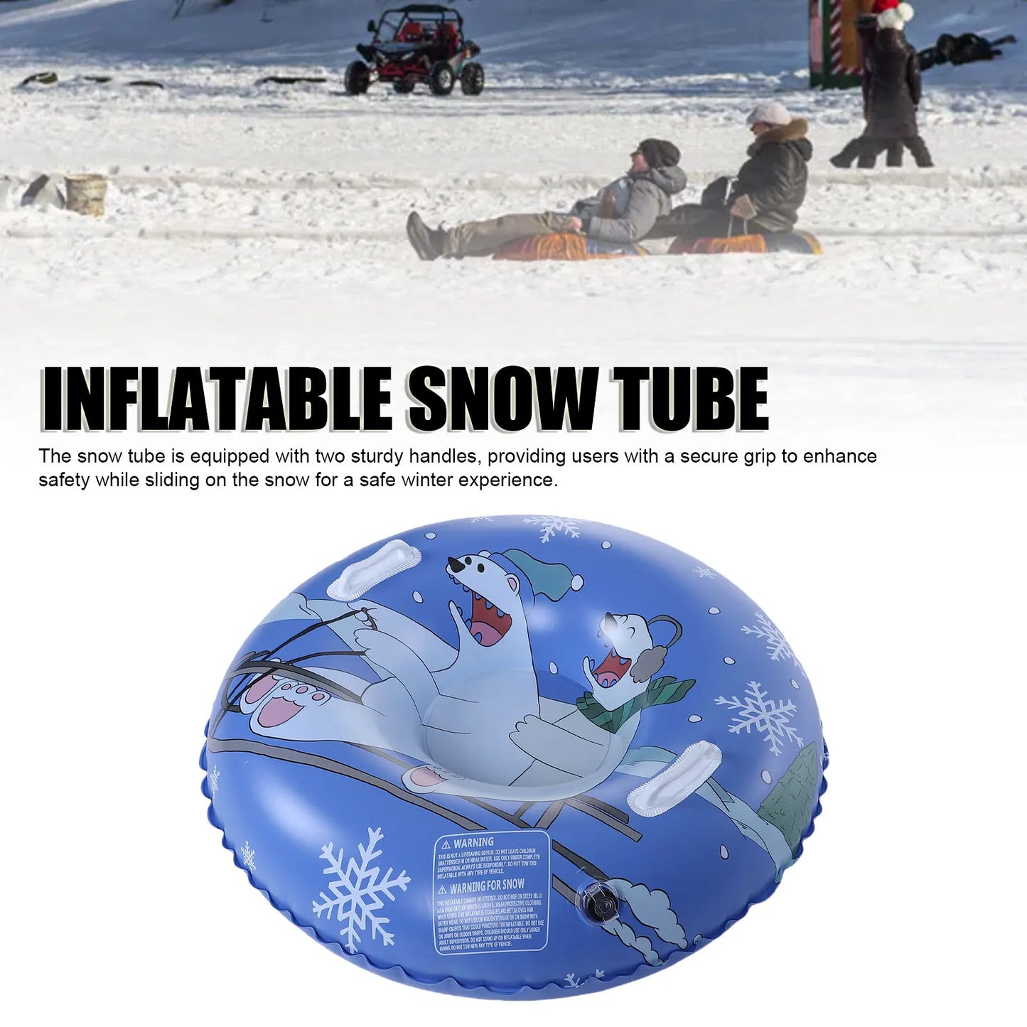 Inflatable Snow Tube Thickened Bottom 36 Inch Kids Sled with Handles 2 Repair Patches for Winter Outdoor Sledding Round Sled