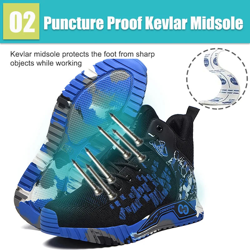 Camo Camouflage High Top Steel Toe Safety Work Boots for Men Women, Anti-Smash Puncture Resistant Breathable Indestructible Industrial Construction Safety Work Shoes