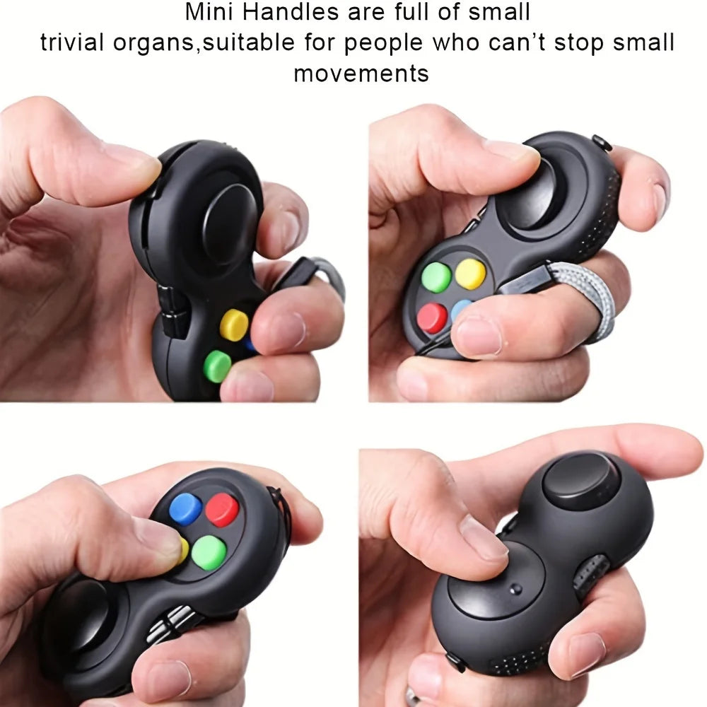 3pcs Retro Classic Handheld Fidget Controllers - Vibrant & Fun Relax Toys with 8 Fidgeting Options, Clickable Buttons, Game Joystick, and Massage Roller in Assorted Colors