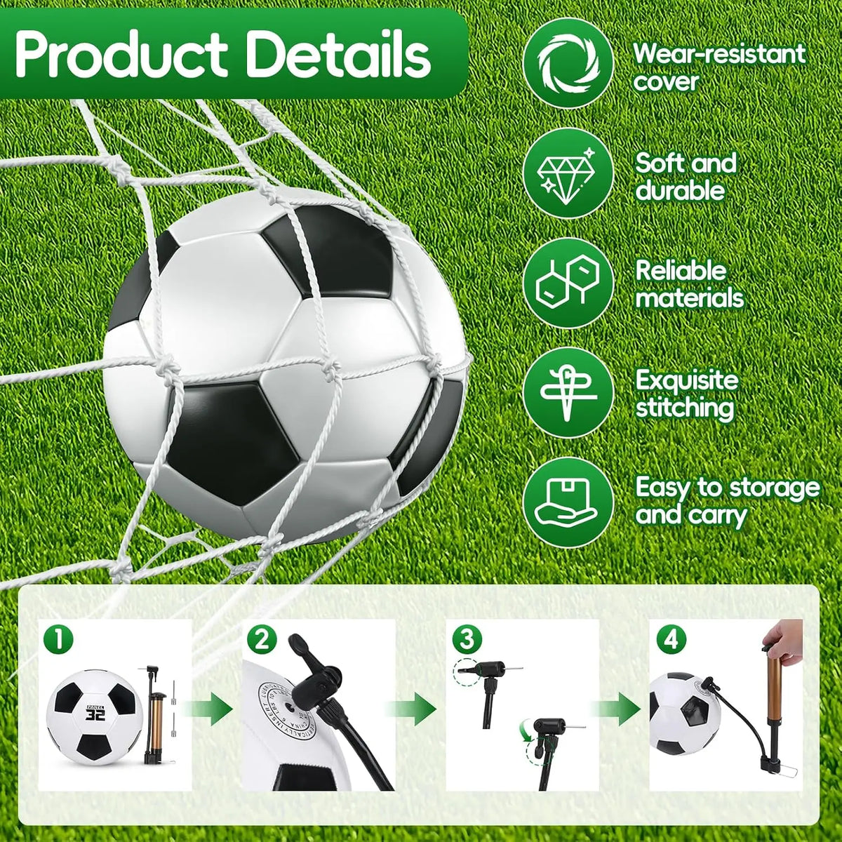 6 Pack Bulk Size 5 Classic Training Competition Soccer Balls Equipped With Inflation Pumps And Storage Net Bag Durable Football For Indoor Outdoor Field Practice Match Team Sports Christmas Holiday Gift For Teens Adults