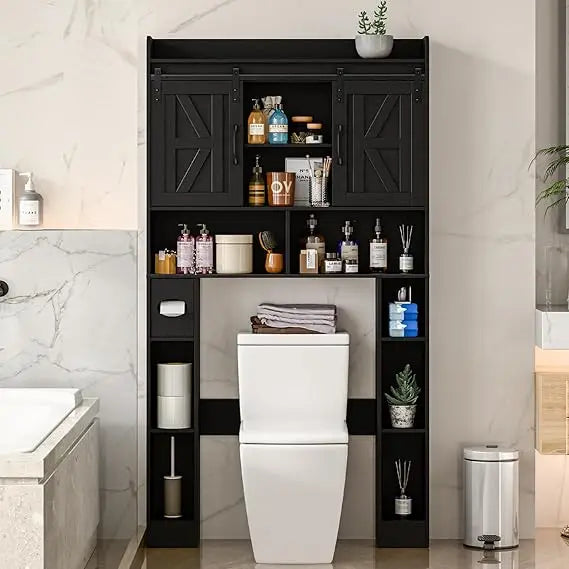Space-Saving Toilet Storage Cabinet with Sliding Doors for Home, Over Toilet Rack for Bathroom Organization
