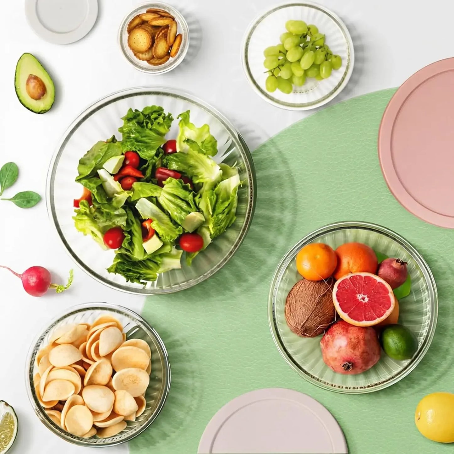 Glass Mixing Bowls with Lids Sets, 5 Packs Glass Bowls with Lids for Kitchen Baking, Meal Prepping and Salad, Bpa Free and Dishwasher Safe Serving Bowls, 0.2/0.5/1.1/2.1/3.7Qt