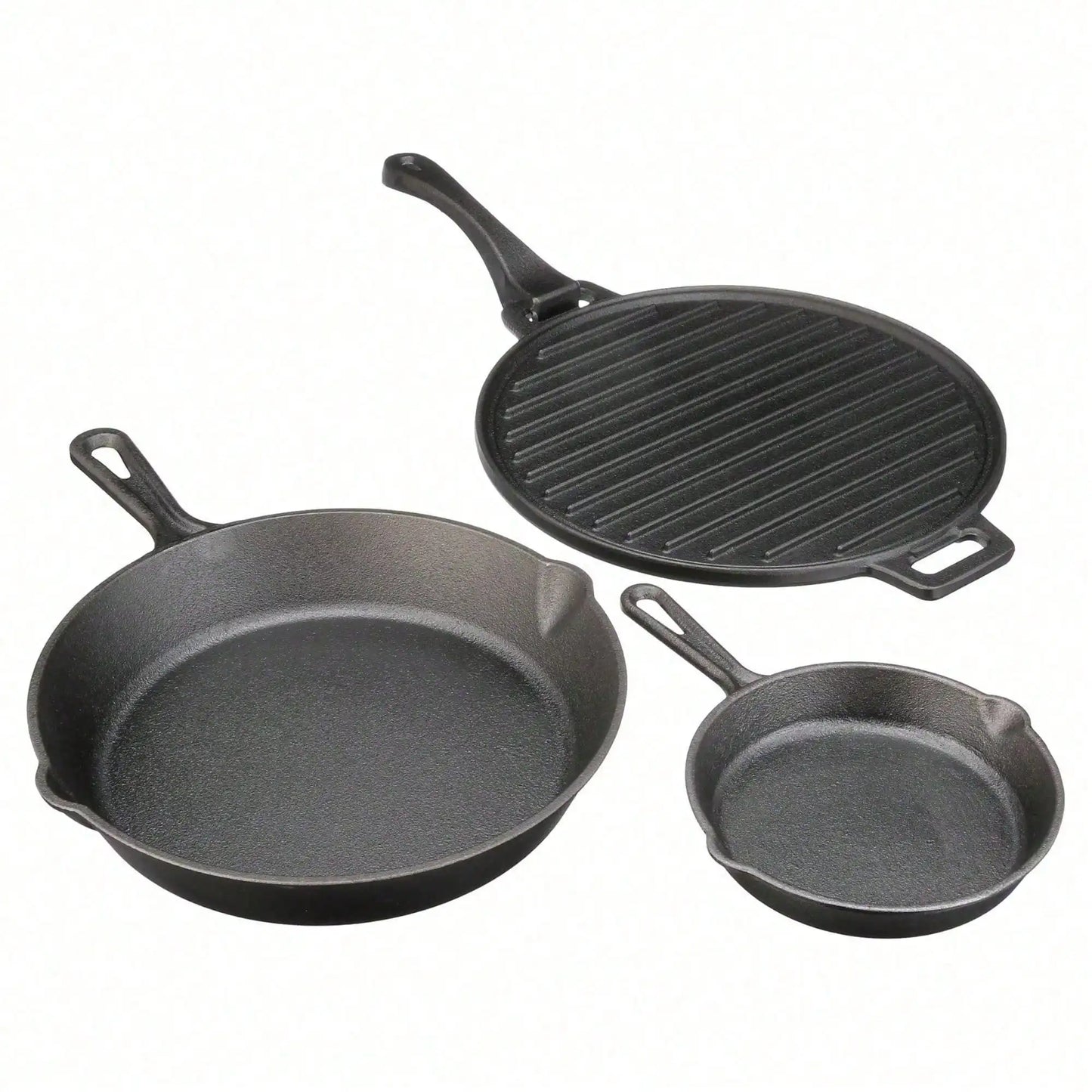4-Piece Cast Iron Skillet Set With Handles And Griddle, Pre-Seasoned, 6", 10.5", 11"