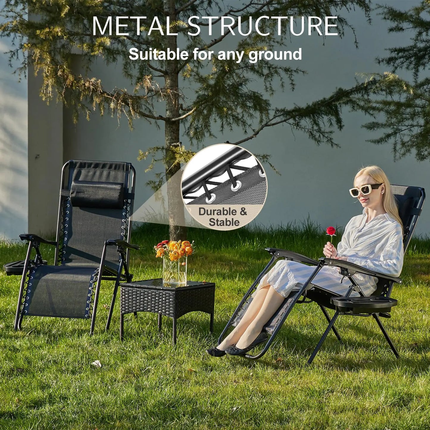 JHK Zero Gravity Portable Recliner Outdoor Lounge Chair