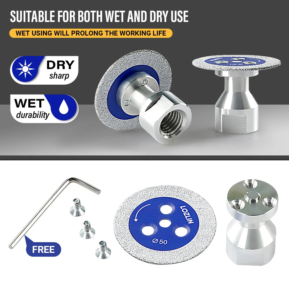 LOZLIN 3PCS 50mm Diamond Saw Blades 5/8-11 Detachable Flange for Granite Marble Ceramic Tile Glass Cutting Grinding Engraving Tool