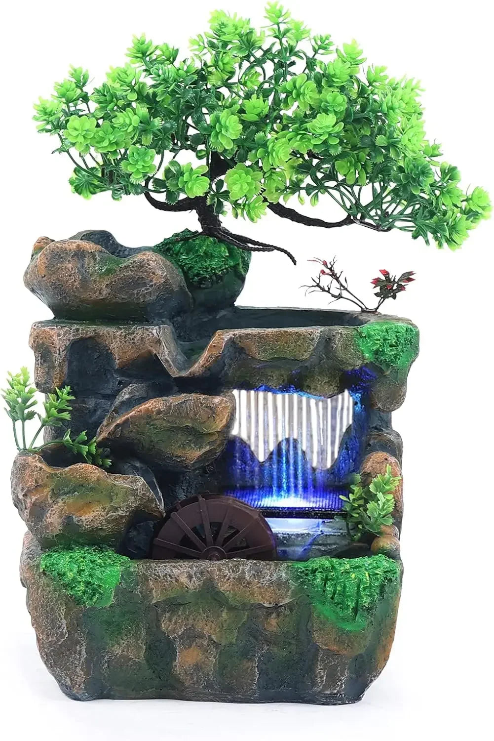 Tabletop Waterfall Fountain With LED Light For Home Office