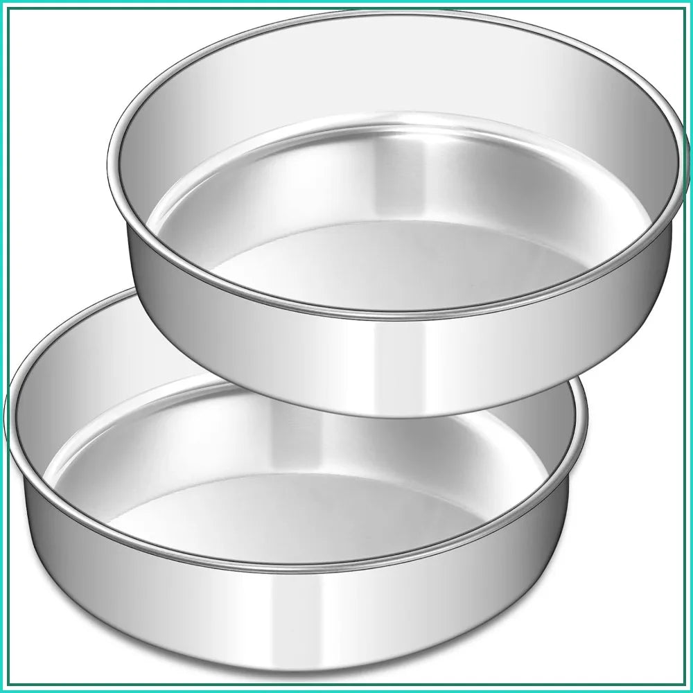 8 Inch Stainless Steel Cake Pan Set of 2, Round Layer Baking Pans, Non-Toxic, Leak-Proof, Easy Clean & Dishwasher Safe