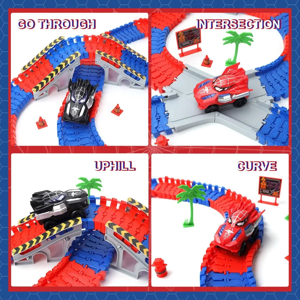 Space Track Toys Magic Climbing electric Engineering Race Car Toy Bendable Flexible Race track Cars Train Toy For Kid Gift Puzzle Assembly Set Educational Building Blocks Gift for Boys