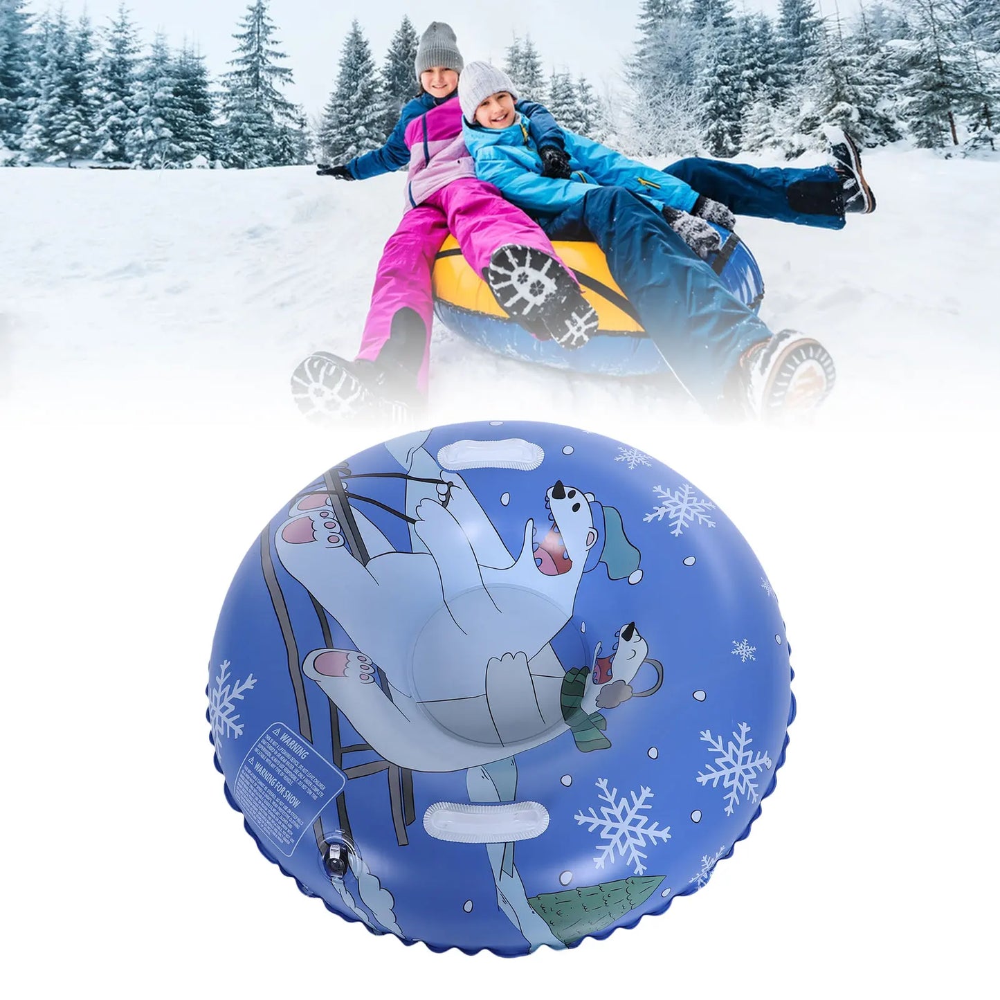 Inflatable Snow Tube Thickened Bottom 36 Inch Kids Sled with Handles 2 Repair Patches for Winter Outdoor Sledding Round Sled