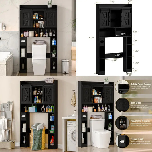 Space-Saving Toilet Storage Cabinet with Sliding Doors for Home, Over Toilet Rack for Bathroom Organization