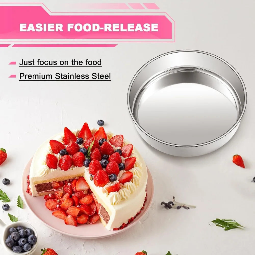 8 Inch Stainless Steel Cake Pan Set of 2, Round Layer Baking Pans, Non-Toxic, Leak-Proof, Easy Clean & Dishwasher Safe
