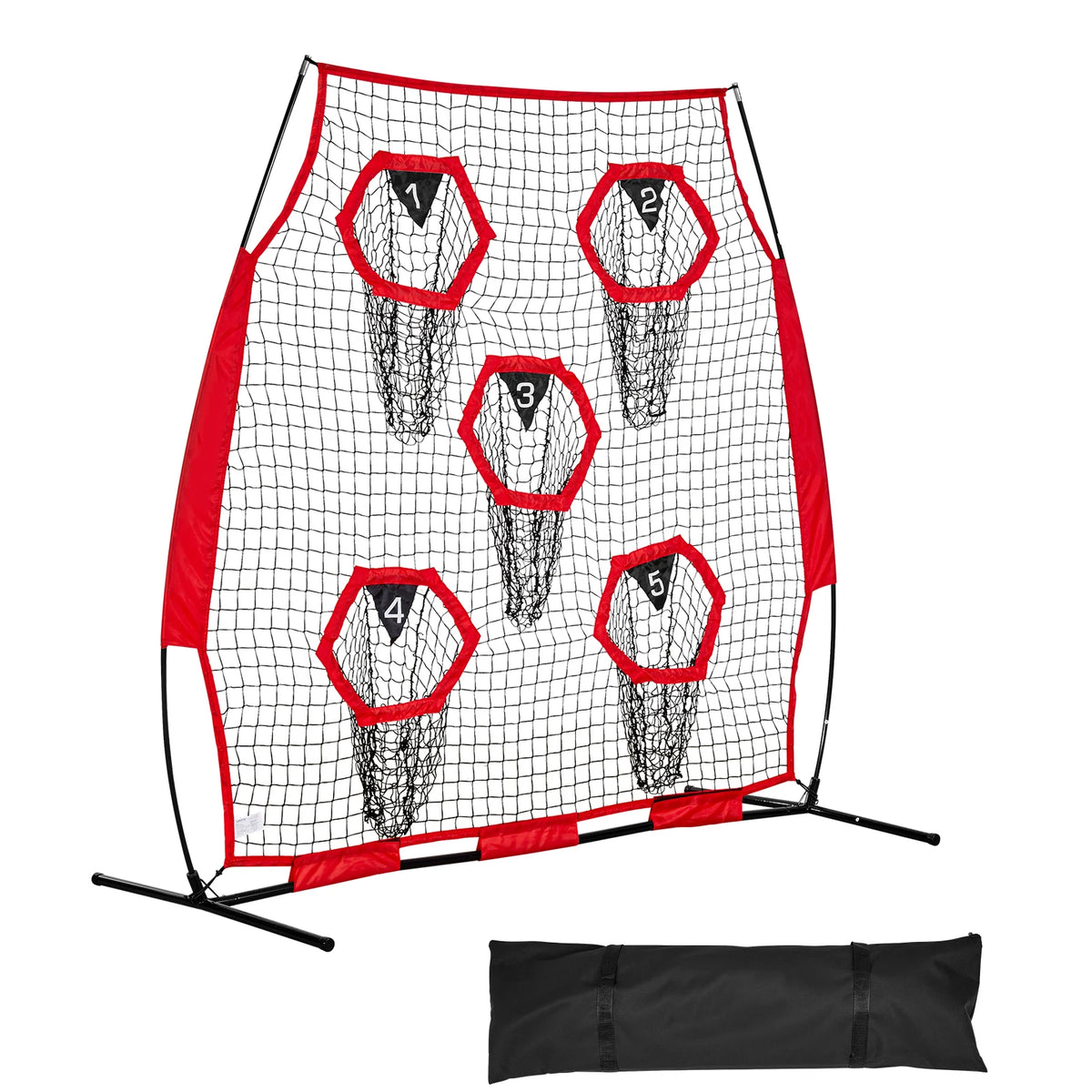 SucceBuy Football Trainer Throwing Net Training Practice Net with Target Pockets Knotless Net Includes Strap Portable Carry Case