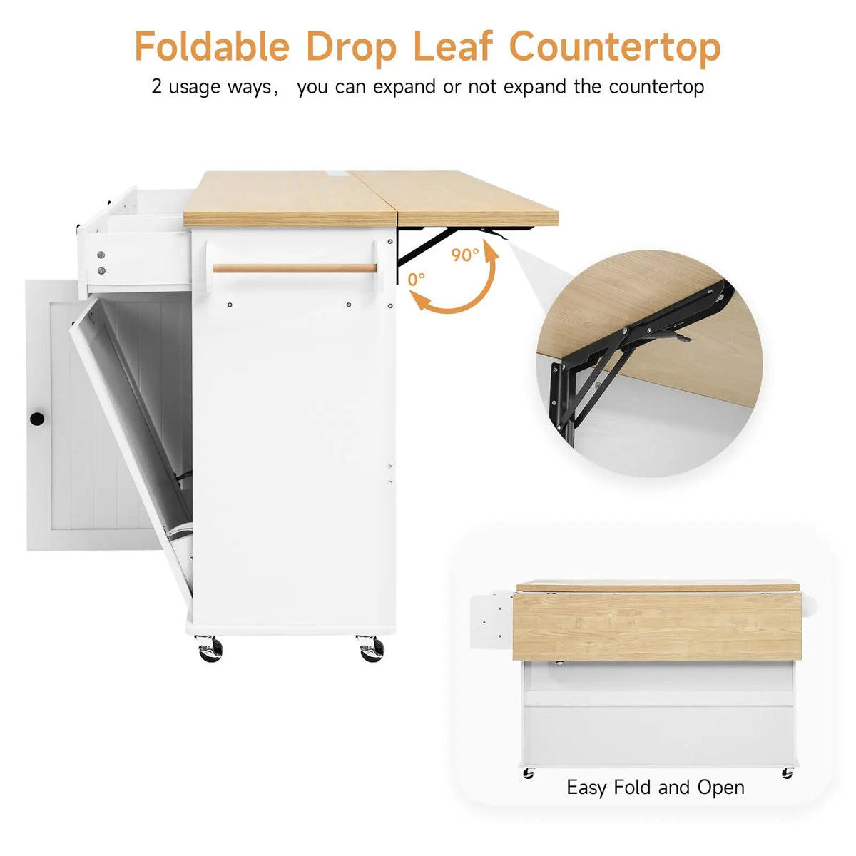 Onbrill Rolling Kitchen Island With Spice Rack And Drawer