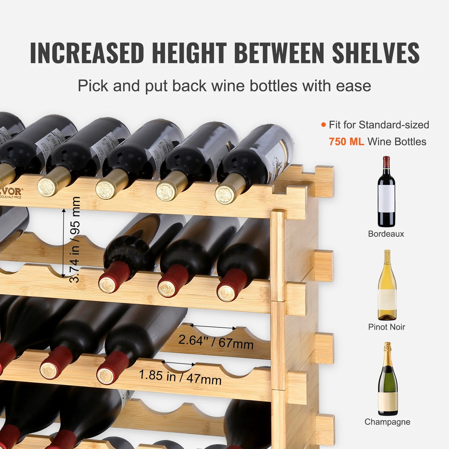 SucceBuy 8 Tier Bamboo Stackable Wine Rack