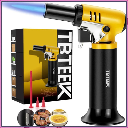 Butane Torch with Fuel Gauge, One-Hand Operation Kitchen Lighter, Adjustable Flame for BBQ, Baking, Brulee, Crafts & Soldering